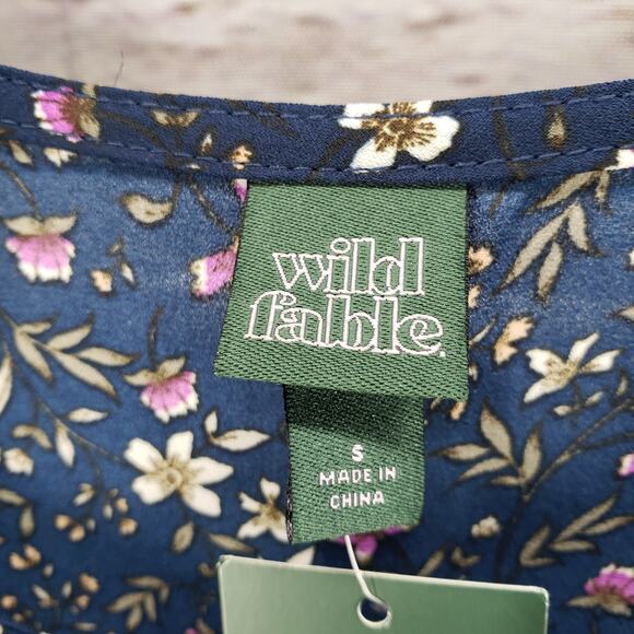 Wild Fable New Blue Floral  Bow Tie End Sleeve Tiered Dress Size Small - Picture 7 of 10